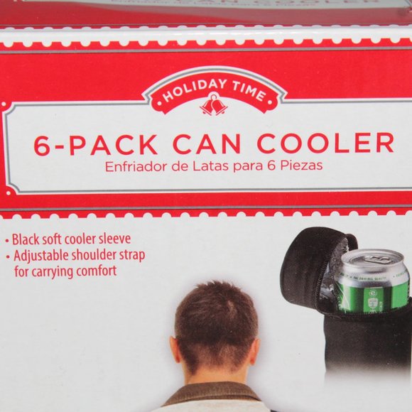 Black Insulated Soft 6-Pack Can Cooler Sling Sleeve Adjustable Shoulder Strap - Picture 4 of 6